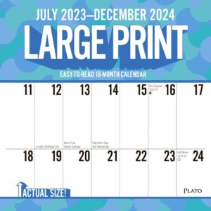 large print | 2024 12 x 24 inch 18 months monthly square wall calendar | july 2023 - december 2024 | matte paper | plato | easy to see large font