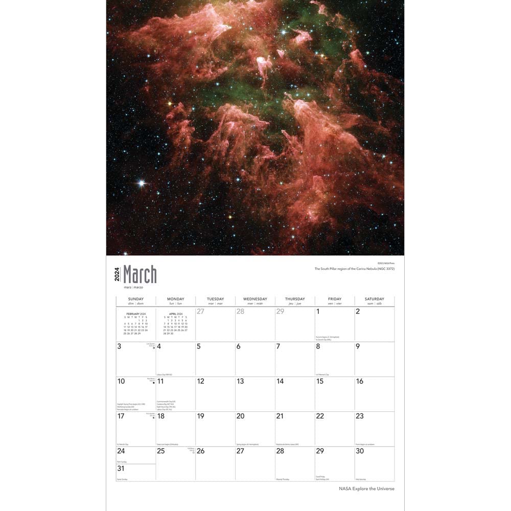 NASA Explore the Universe | 2024 14 x 24 Inch Monthly Deluxe Wall Calendar | Sticker Sheet | StarGifts | Space Cosmos Inspiration