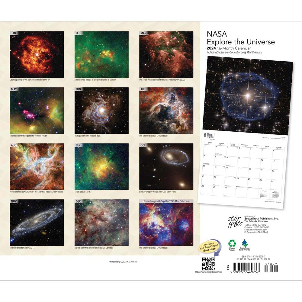 NASA Explore the Universe | 2024 14 x 24 Inch Monthly Deluxe Wall Calendar | Sticker Sheet | StarGifts | Space Cosmos Inspiration