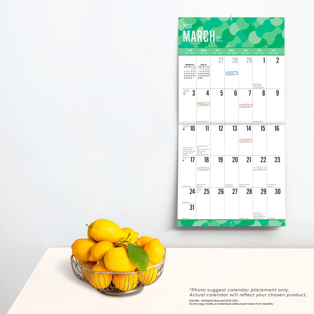 Big and Bold Jumbo Grid | 2024 12 x 24 Inch Monthly Square Wall Calendar | Matte Paper and Sticker Sheet | StarGifts | Easy to See Large Font