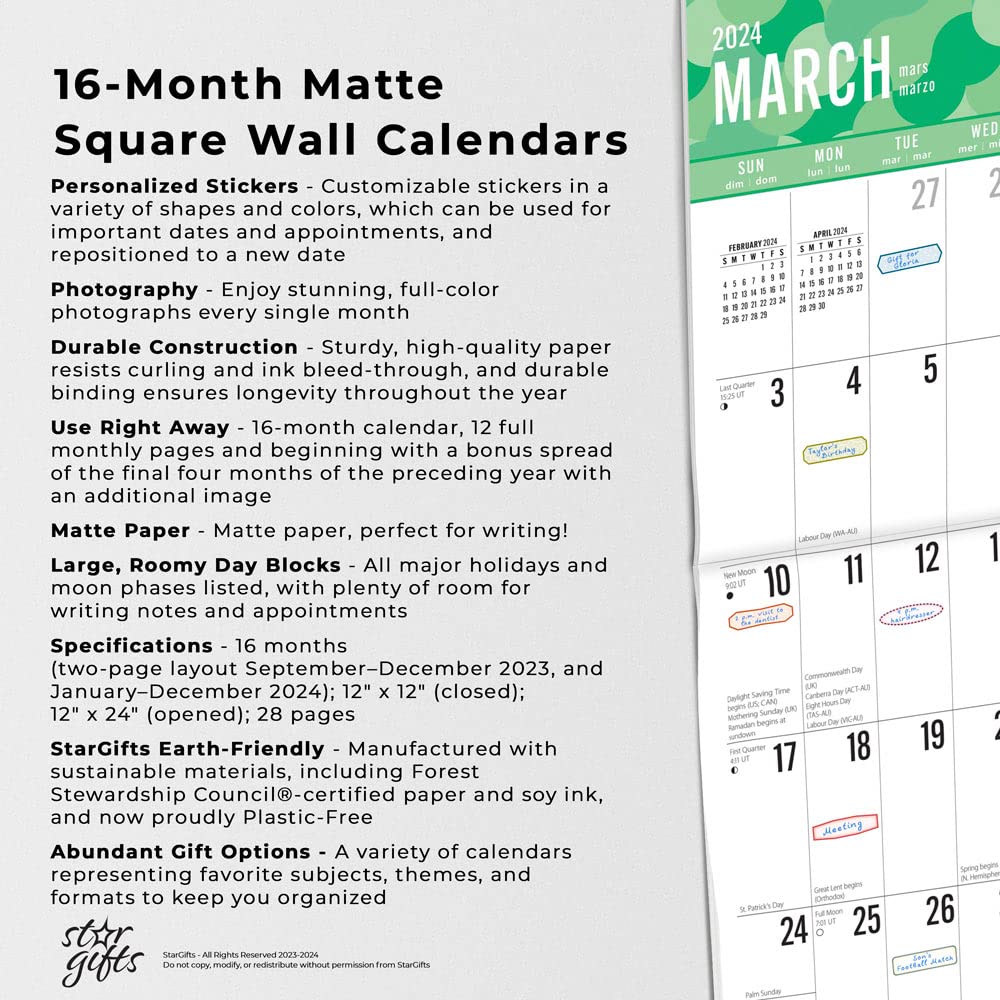 Big and Bold Jumbo Grid | 2024 12 x 24 Inch Monthly Square Wall Calendar | Matte Paper and Sticker Sheet | StarGifts | Easy to See Large Font