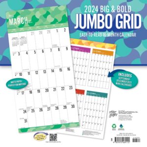 Big and Bold Jumbo Grid | 2024 12 x 24 Inch Monthly Square Wall Calendar | Matte Paper and Sticker Sheet | StarGifts | Easy to See Large Font