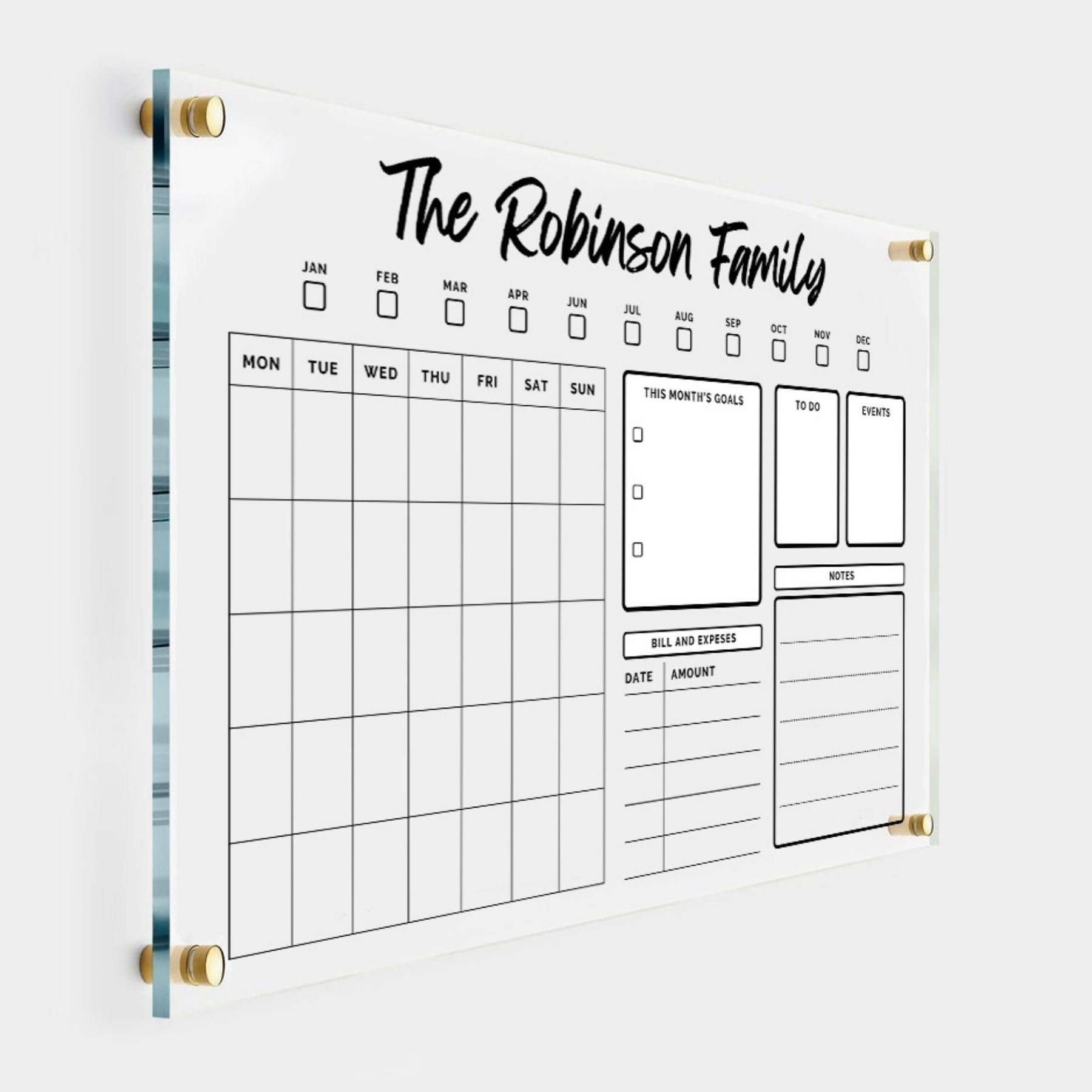 Acrylic Family Planner Wall Calendar - Personalized Calendar 2024, Personalized Dry Erase Board, Dry Erase Calendar, Monthly Weekly Calendar, Transparent