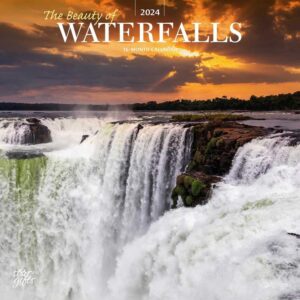 the beauty of waterfalls | 2024 12 x 24 inch monthly square wall calendar | sticker sheet | stargifts | nature river lake