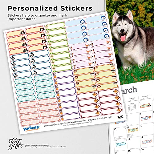 The Beauty of Siberian Huskies | 2024 14 x 24 Inch Monthly Deluxe Wall Calendar | Sticker Sheet | StarGifts | Animal Dog Breeds Husky