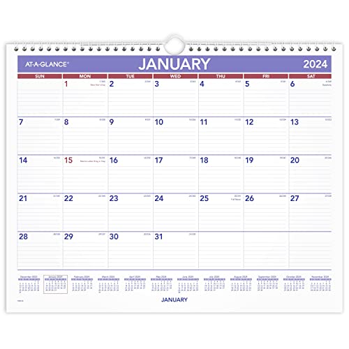 AT-A-GLANCE 2024 Wall Calendar, 15" x 12", Medium Wide, Spiral Bound, Monthly (PM82824)