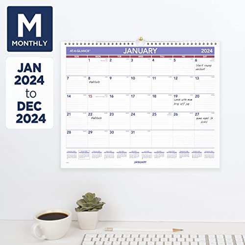 AT-A-GLANCE 2024 Wall Calendar, 15" x 12", Medium Wide, Spiral Bound, Monthly (PM82824)