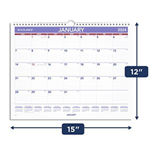 AT-A-GLANCE 2024 Wall Calendar, 15" x 12", Medium Wide, Spiral Bound, Monthly (PM82824)