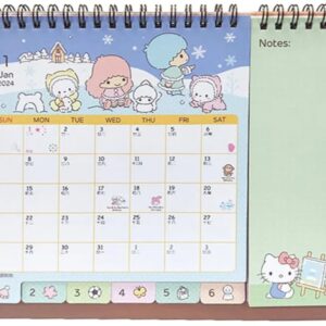 2024 Kawaii Kitty Cat & Friends Mix Characters Monthly Yearly Desktop Calendar