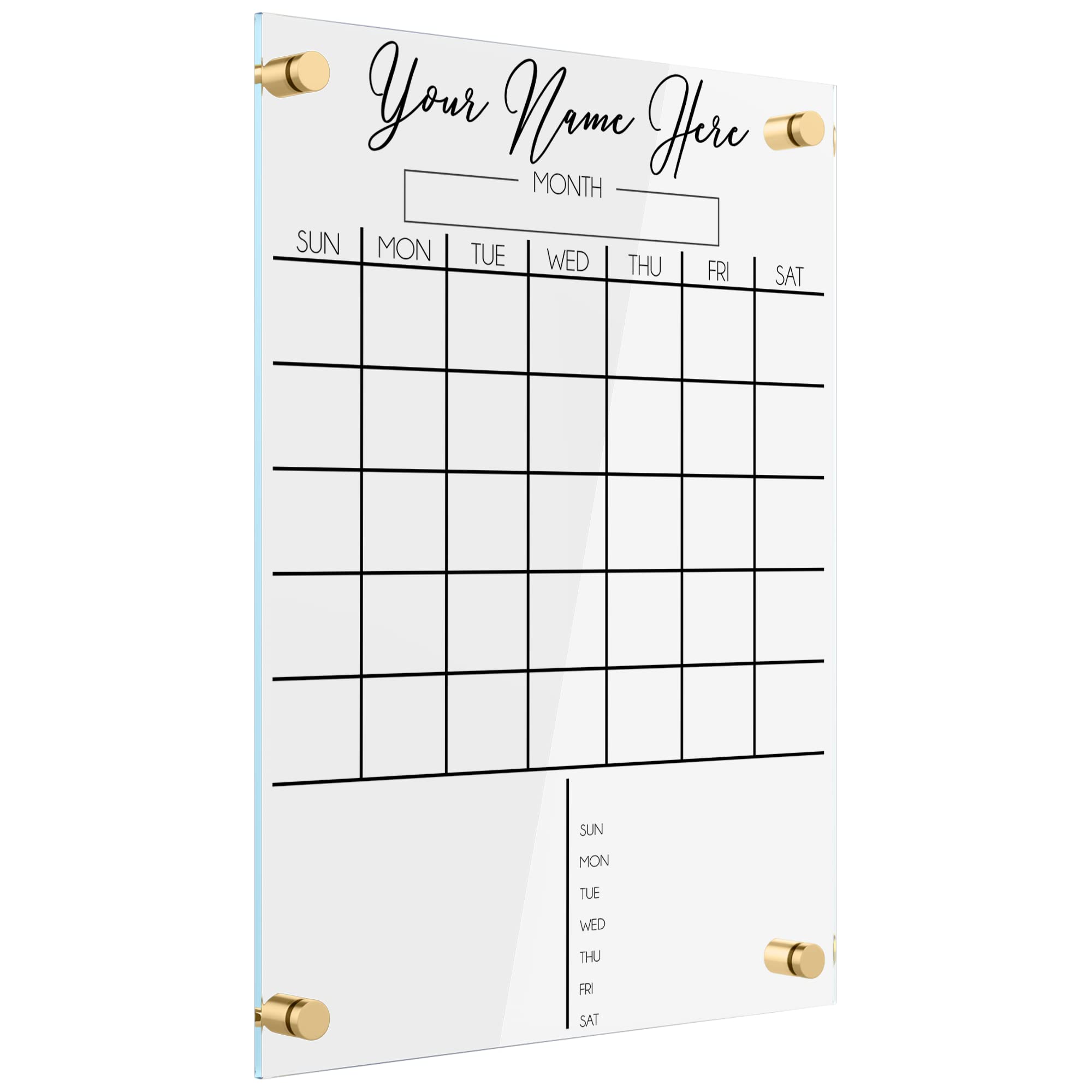 Personalized Acrylic Calendar for Wall - Ships Next Day, Made in America, Clear Dry Erase Planner for Home, Office, & Family, Glass Calendar Alternative, Easy to Clean (Clear, 16x20)