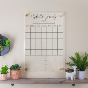 Personalized Acrylic Calendar for Wall - Ships Next Day, Made in America, Clear Dry Erase Planner for Home, Office, & Family, Glass Calendar Alternative, Easy to Clean (Clear, 16x20)
