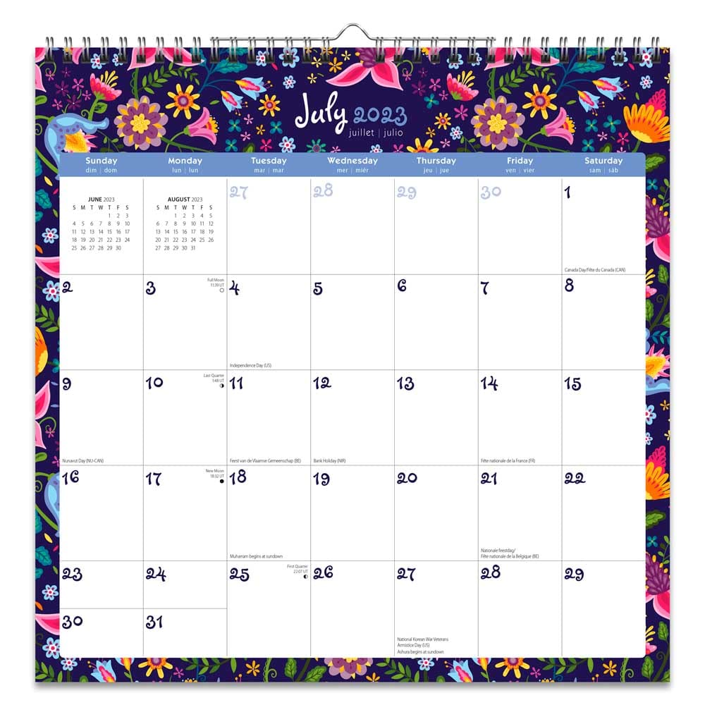 Floral Splendor | 2024 12 x 12 Inch 18 Months Monthly Square Wire-O Calendar | Sticker Sheet | July 2023 - December 2024 | StarGifts | Stationery Planning