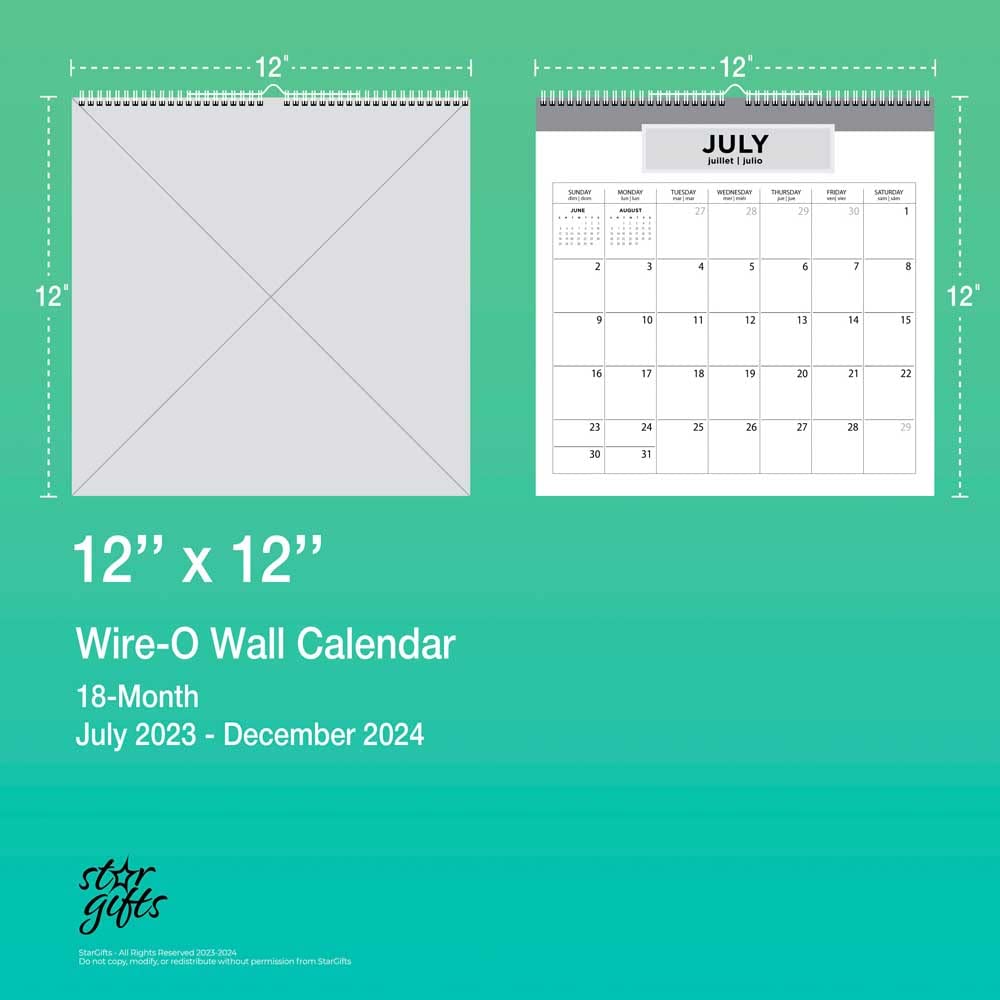 Floral Splendor | 2024 12 x 12 Inch 18 Months Monthly Square Wire-O Calendar | Sticker Sheet | July 2023 - December 2024 | StarGifts | Stationery Planning