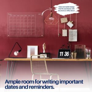 WRITEBOARD Acrylic Calendar for Wall | Large Clear 24"x16" Dry Erase Calendar for Wall Mounting | Clear Reusable Home Office Large Monthly Calendar (White)