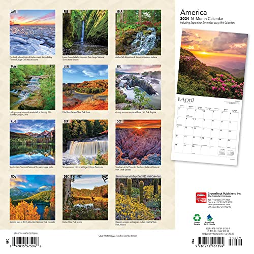 America | 2024 12 x 24 Inch Monthly Square Wall Calendar | Foil Stamped Cover | BrownTrout | USA United States Scenic Nature