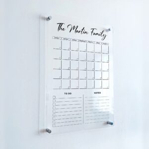 VERTICAL Acrylic Family Planner Wall Calendar - Personalized Dry Erase Board, Dry Erase Calendar, Monthly and Weekly Calendar, Transparent Calendar (20"x28", Standard Package)
