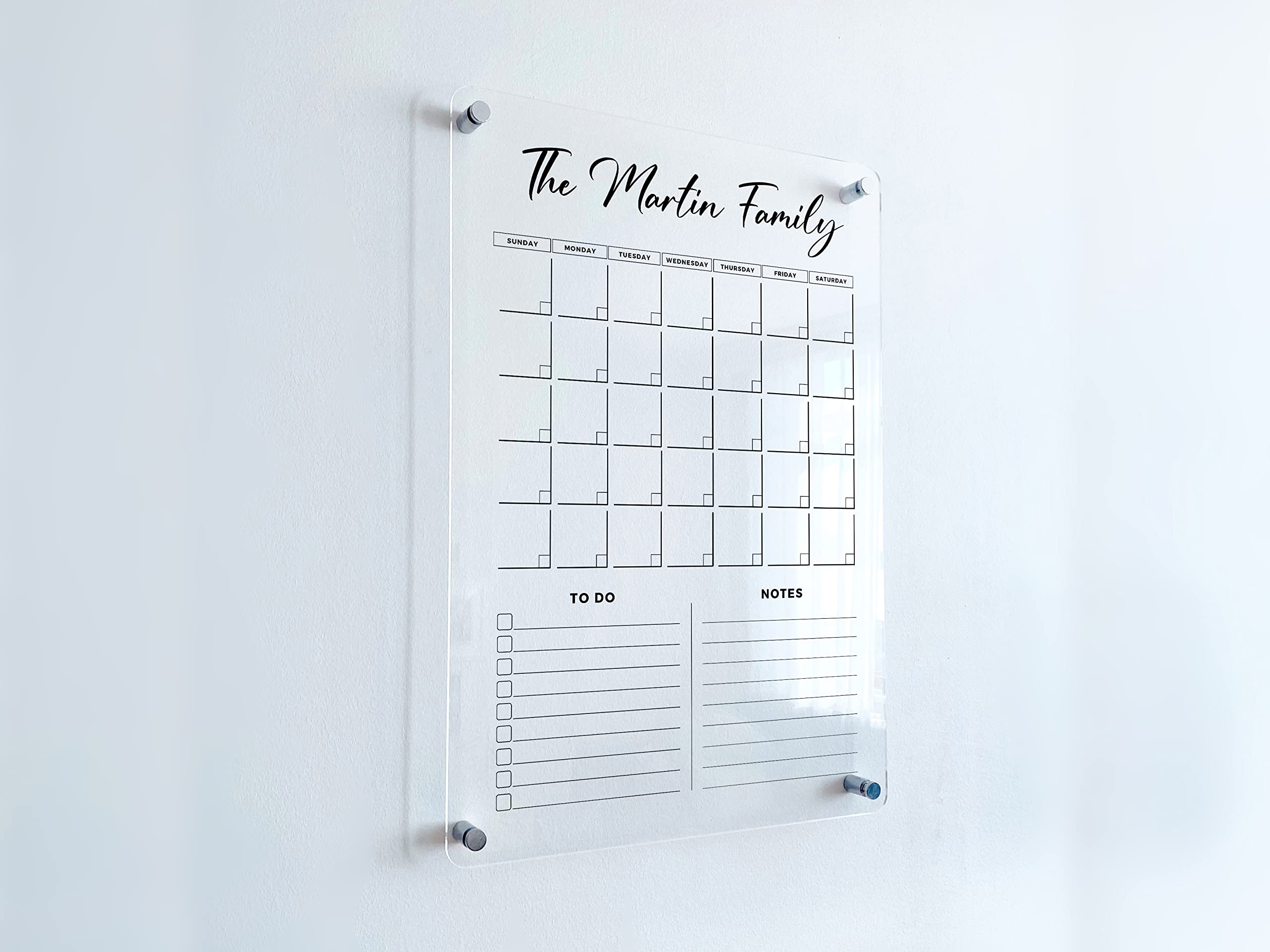 VERTICAL Acrylic Family Planner Wall Calendar - Personalized Dry Erase Board, Dry Erase Calendar, Monthly and Weekly Calendar, Transparent Calendar (20"x28", Standard Package)