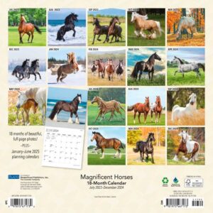 Magnificent Horses | 2024 12 x 24 Inch 18 Months Monthly Square Wall Calendar | Foil Stamped Cover | July 2023 - December 2024 | Plato | Animals Equestrian