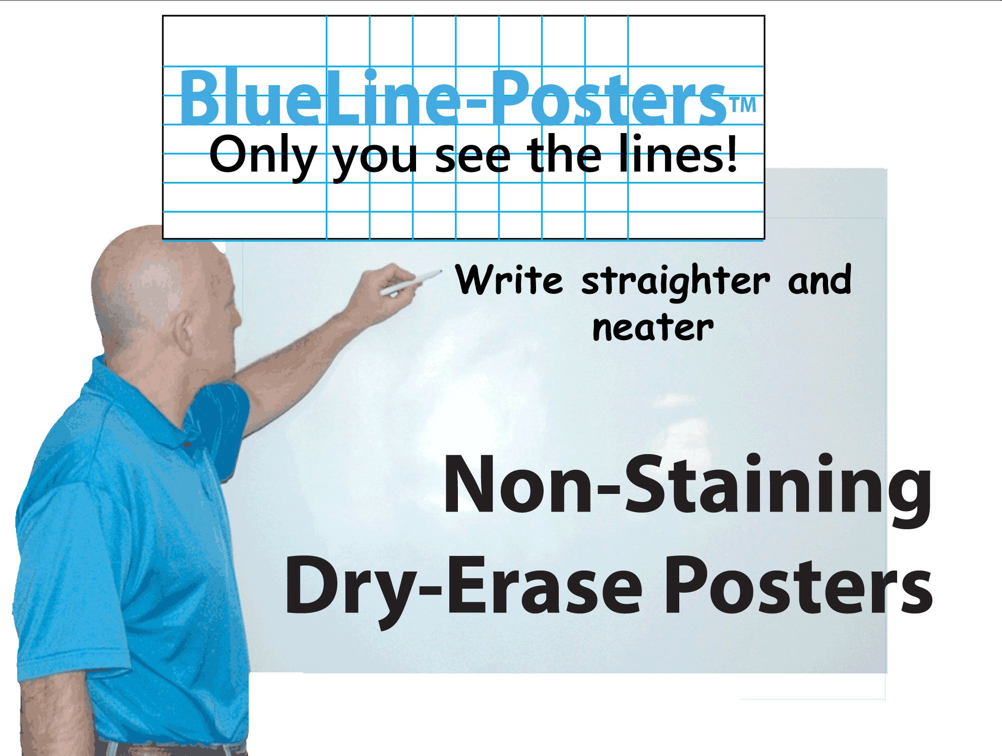 PlanetSafe's Blueline Dry-Erasable Rollable Posters - Non-Ghosting/Non-Staining - Printed 1/2" Tinted Grid - 36" X 56"