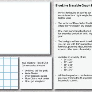 PlanetSafe's Blueline Dry-Erasable Rollable Posters - Non-Ghosting/Non-Staining - Printed 1/2" Tinted Grid - 36" X 56"