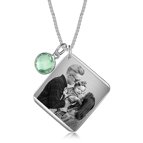 Personalized Photo Necklace with Calendar Engraving Anniversary Gift Real Photo Engraving Pendant Boho Hippie Customized Picture Pendant Necklace for Father,Husband,Boyfriend,Sister,Mom,Wife,ETC.