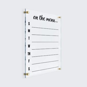 menu planner acrylic weekly wall calendar - personalized dry erase board, menu board for wall, weekly calendar, housewarming gift, menu board for kitchen (14"x18", standard package)