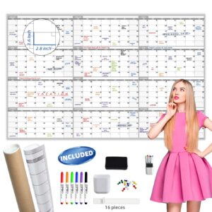 large dry erase wall calendar - 60“ x 38" undated blank yearly planner - giant whiteboard 12 month poster - premium laminated calendar for classroom, office, project & family schedule