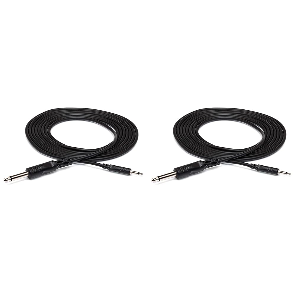 HOSA CMP-305 3.5 mm TS to 1/4" TS Mono Interconnect Cable, 5 feet,Black (Pack of 2)