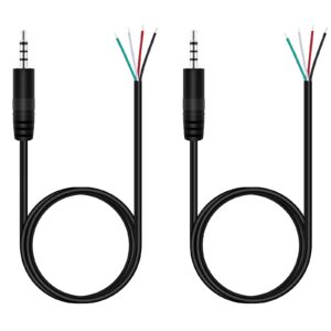 fancasee (2 pack 3 ft replacement 3.5mm 1/8" male plug to bare wire open end pigtail trrs stereo 3.5mm jack connector adapter audio cable for headphone headset earphone microphone cable repair
