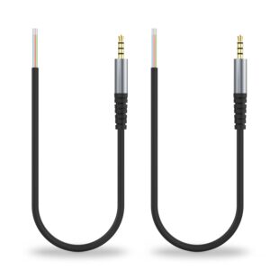 hiebee replacement 3.5mm 1/8" trrs stereo male plug to bare wire open end audio cable for headphone headset earphone microphone cable repair(2 pack1ft)