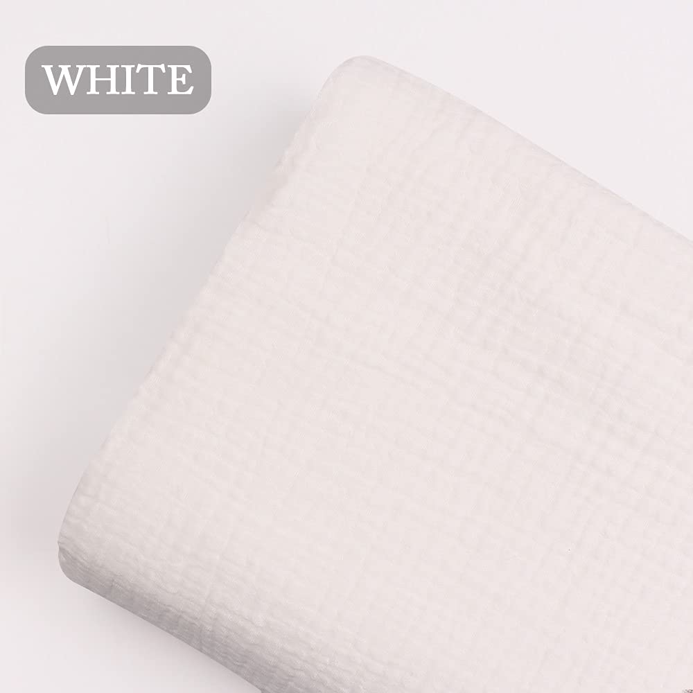 Wrinkle Gauze Cotton Material Quilting Sewing Craft Fabric Table Runners Decor Cloth for Party, Wedding Cheesecloth Kitchen Cooking (1 Yard, White)