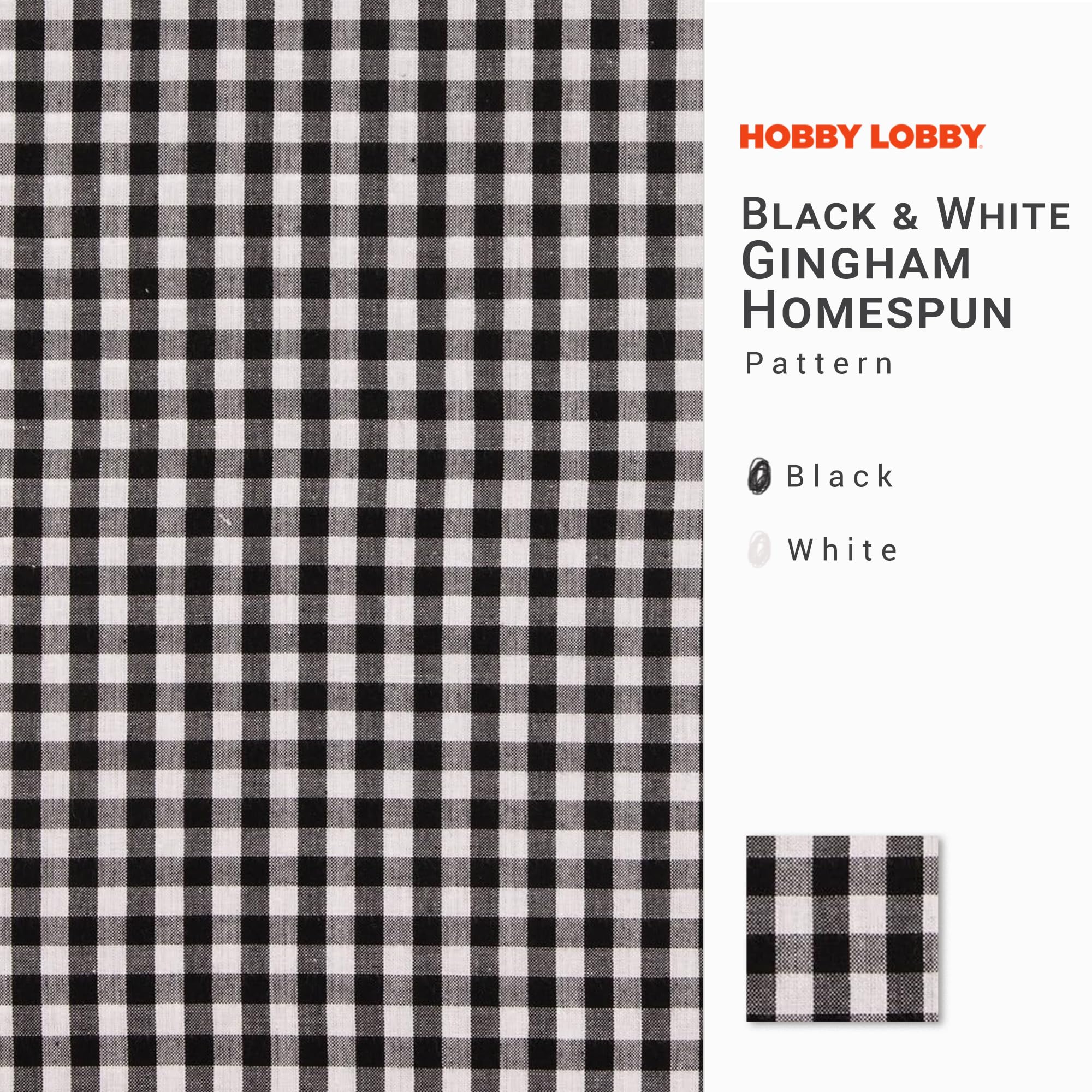 Black & White Gingham Homespun Cotton Fabric (1 Yard) – Printed Sewing Fabric by The Yard – Very Lightweight Precut Fabric for Sewing Clothes, Homeware, & Other Accessories – DIY Craft Fabric