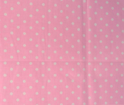 Small Polka Dot Poly Cotton White Dots on Pink 58 Inch Fabric By the Yard (F.E.