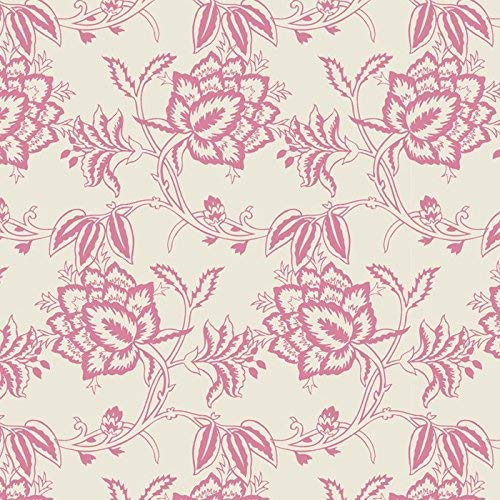 Paris Floral Pink On White Cotton Fabric by The Yard