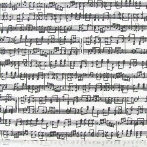 1/2 yard -"let there be music" black musical staff striped on white cotton fabric (great for quilting, sewing, craft projects, blankets & more) 1/2 yard x 44"