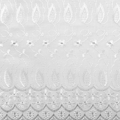 Daisy in Leaf White 100% Cotton Embroidered Eyelet 42 inch Fabric by The Yard (F.E.)