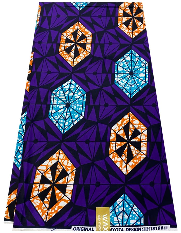 -African Ankara Veritable Wax Print Fabrics -Purple, Turquoise, Orange, White, Black- Sell by 6 Yards-100% Cotton- for Dresses