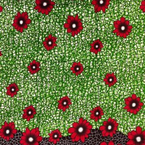 Red, Apple-Green, White, Black-Flower Design-African Wax Print Fabrics- Sell for 6 Yards- 100% Cotton- for Dresses