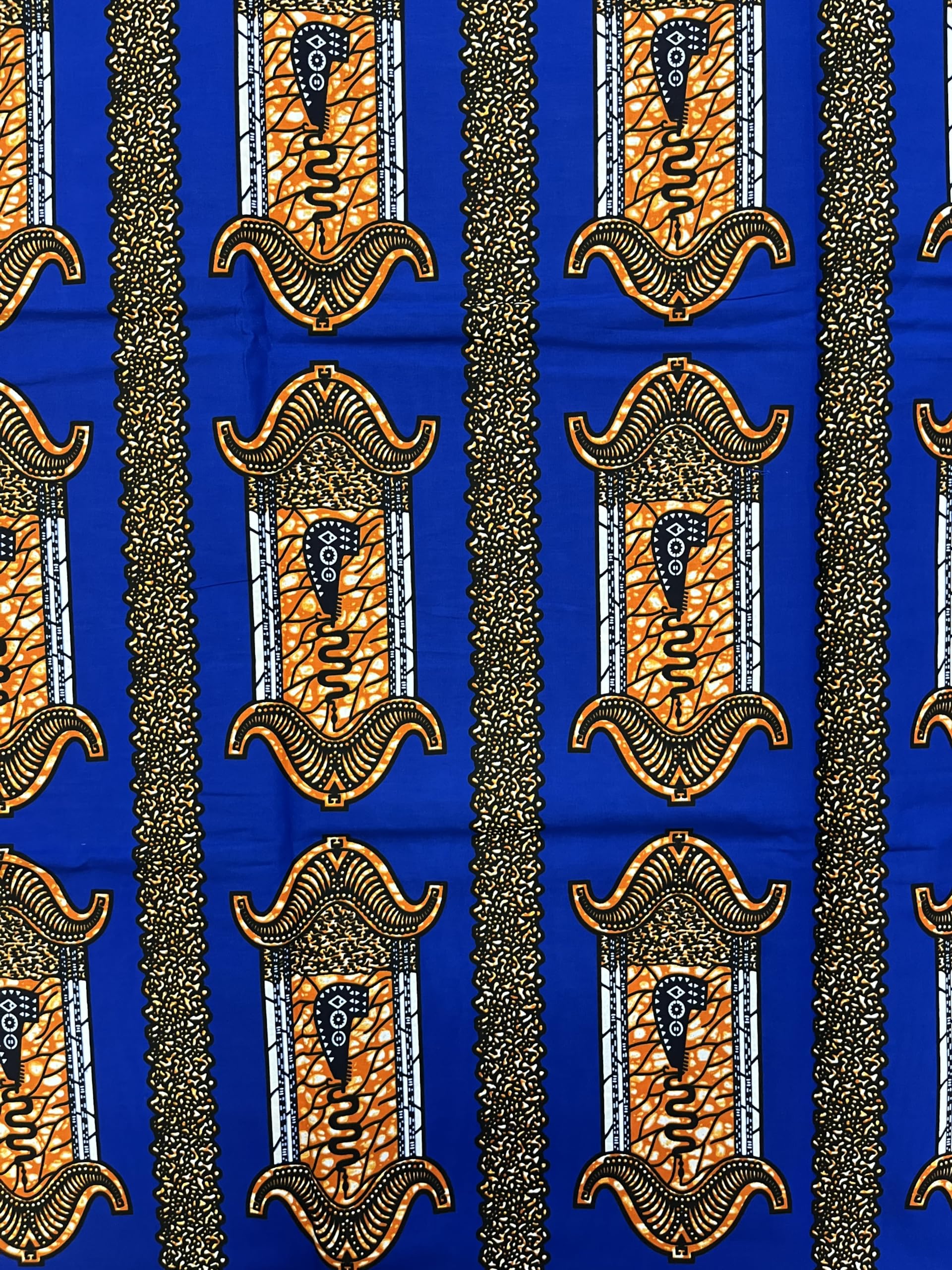 African Guaranteed Wax Block Prints Fabric/African Ankara Wrapper Fabric Wax Fabrics /-Sell by 6 Yards-100% Cotton-for Dresses- Royal-Blue, Orange, Black, White