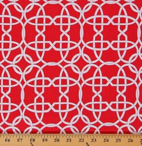 cotton wicker white wicker design on red cotton fabric print by the yard (dc6034-redx-d)