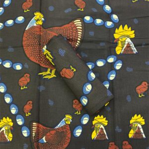 African Ankara Wax Print Fabrics - Chicken Family-Chocolate-Brown, Yellow, White, Dark-Blue, Cream - Sell by 6 Yards-100% Cotton- for Dresses