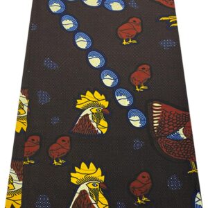 African Ankara Wax Print Fabrics - Chicken Family-Chocolate-Brown, Yellow, White, Dark-Blue, Cream - Sell by 6 Yards-100% Cotton- for Dresses