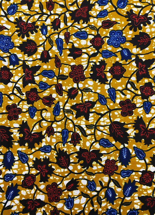 African Guaranteed Wax Block Prints Fabric/African Ankara Wrapper Fabric Wax Fabrics /-Sell by 6 Yards-100% Cotton-for Dresses- Red, Blue, White, Light-Gold