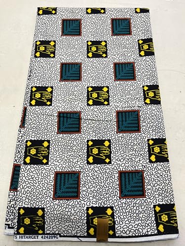 African Guaranteed Wax Block Prints Fabric/African Ankara Wrapper Fabric Wax Fabrics /-Sell by 6 Yards-100% Cotton-for Dresses- White, Yellow, Teal-Green, Black, Orange, Dark-Blue