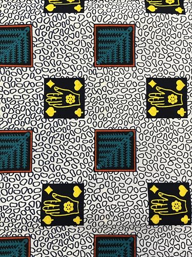 African Guaranteed Wax Block Prints Fabric/African Ankara Wrapper Fabric Wax Fabrics /-Sell by 6 Yards-100% Cotton-for Dresses- White, Yellow, Teal-Green, Black, Orange, Dark-Blue