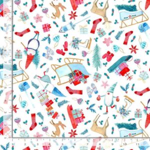 timeless treasures gnome for christmas cd2032 white christmas toss 100% cotton, sold by yard