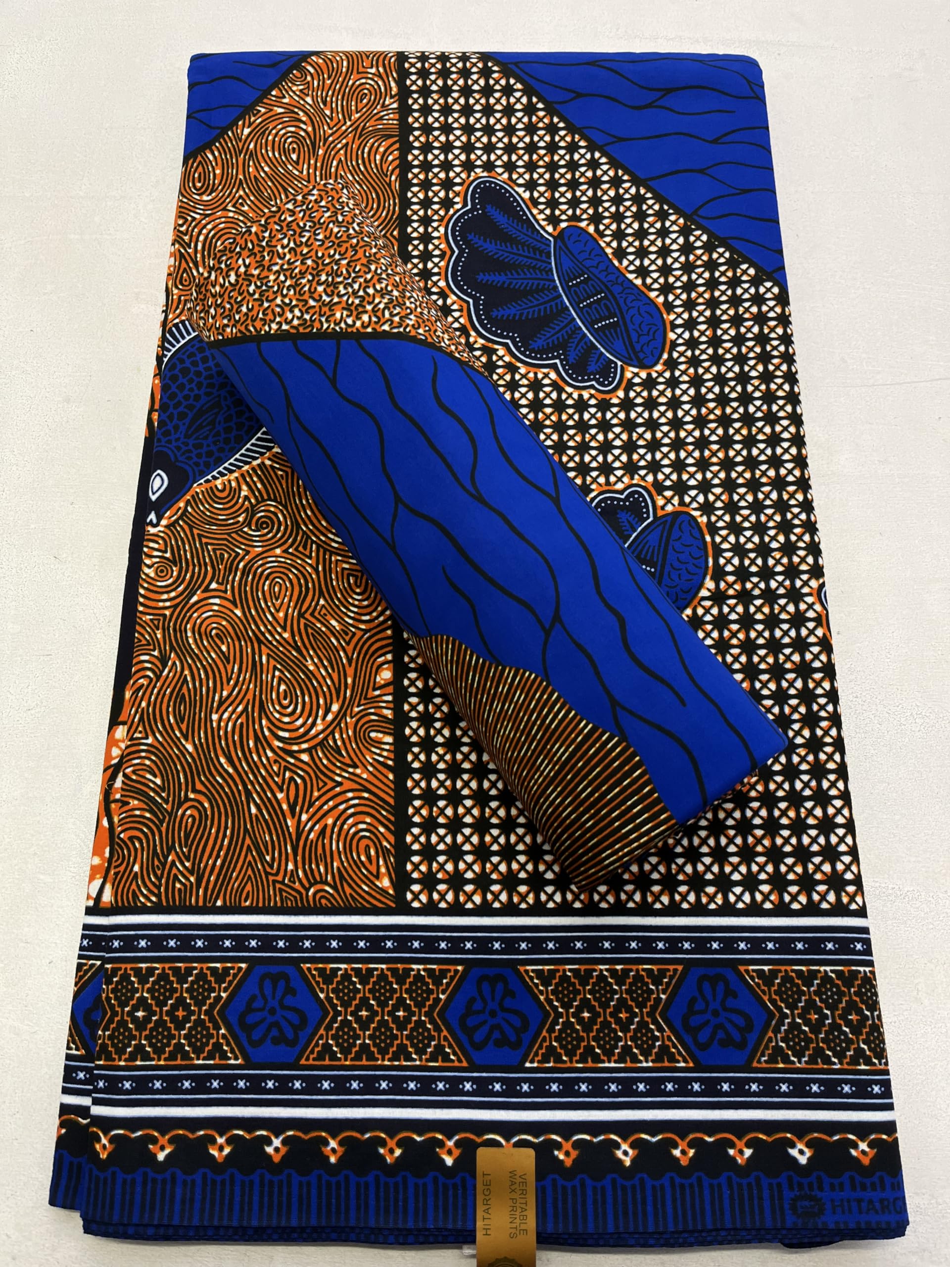 African Guaranteed Wax Block Prints Fabric/African Ankara Wrapper Fabric Wax Fabrics /-Sell by 6 Yards-100% Cotton-for Dresses- Burnt-Orange, Royal-Blue, White,Dark-Blue, Black