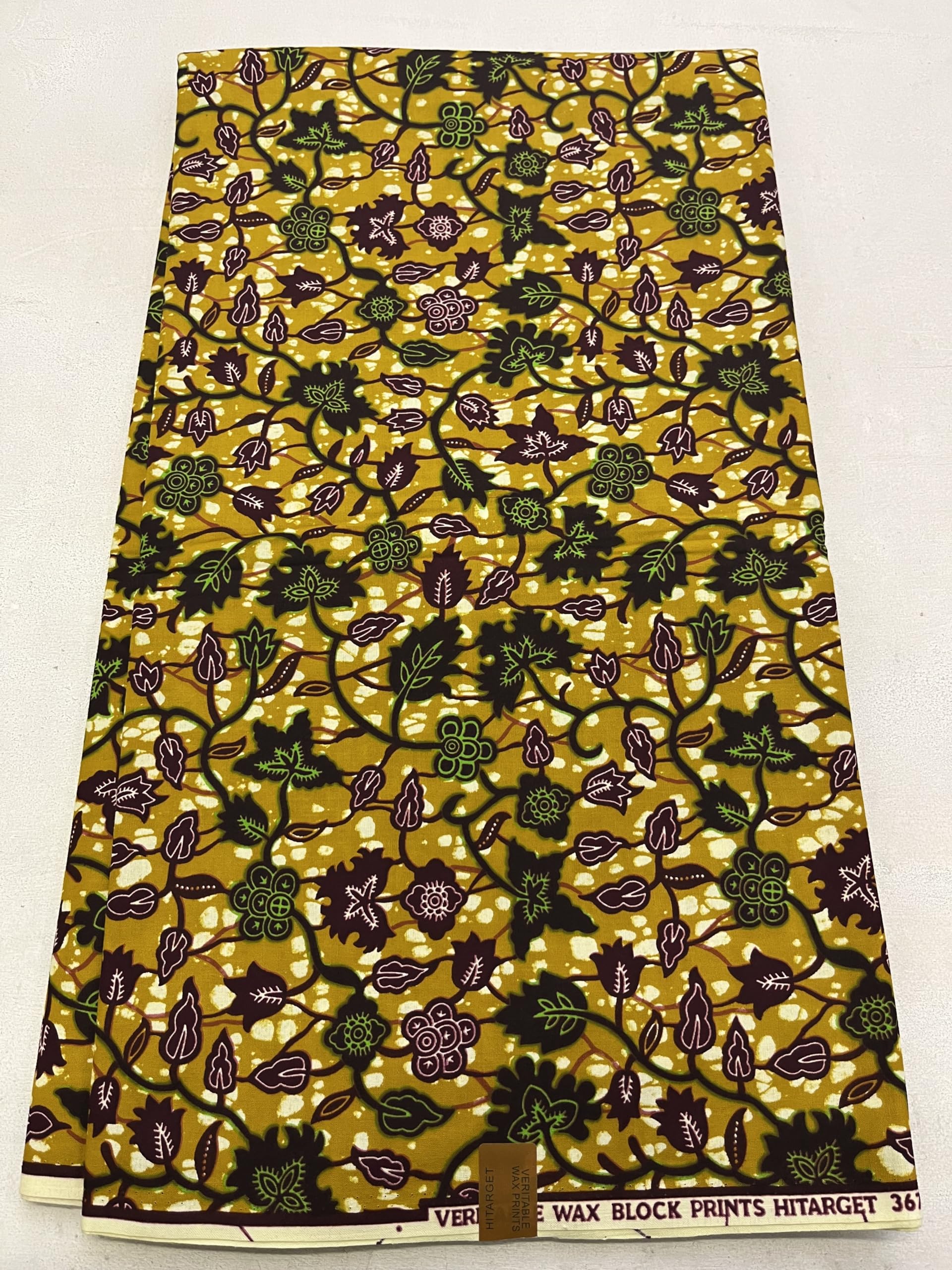 African Guaranteed Wax Block Prints Fabric/African Ankara Wrapper Fabric Wax Fabrics /-Sell by 6 Yards-100% Cotton-for Dresses-Floral Design- Plum,White, Golden-Bron, Black, Green