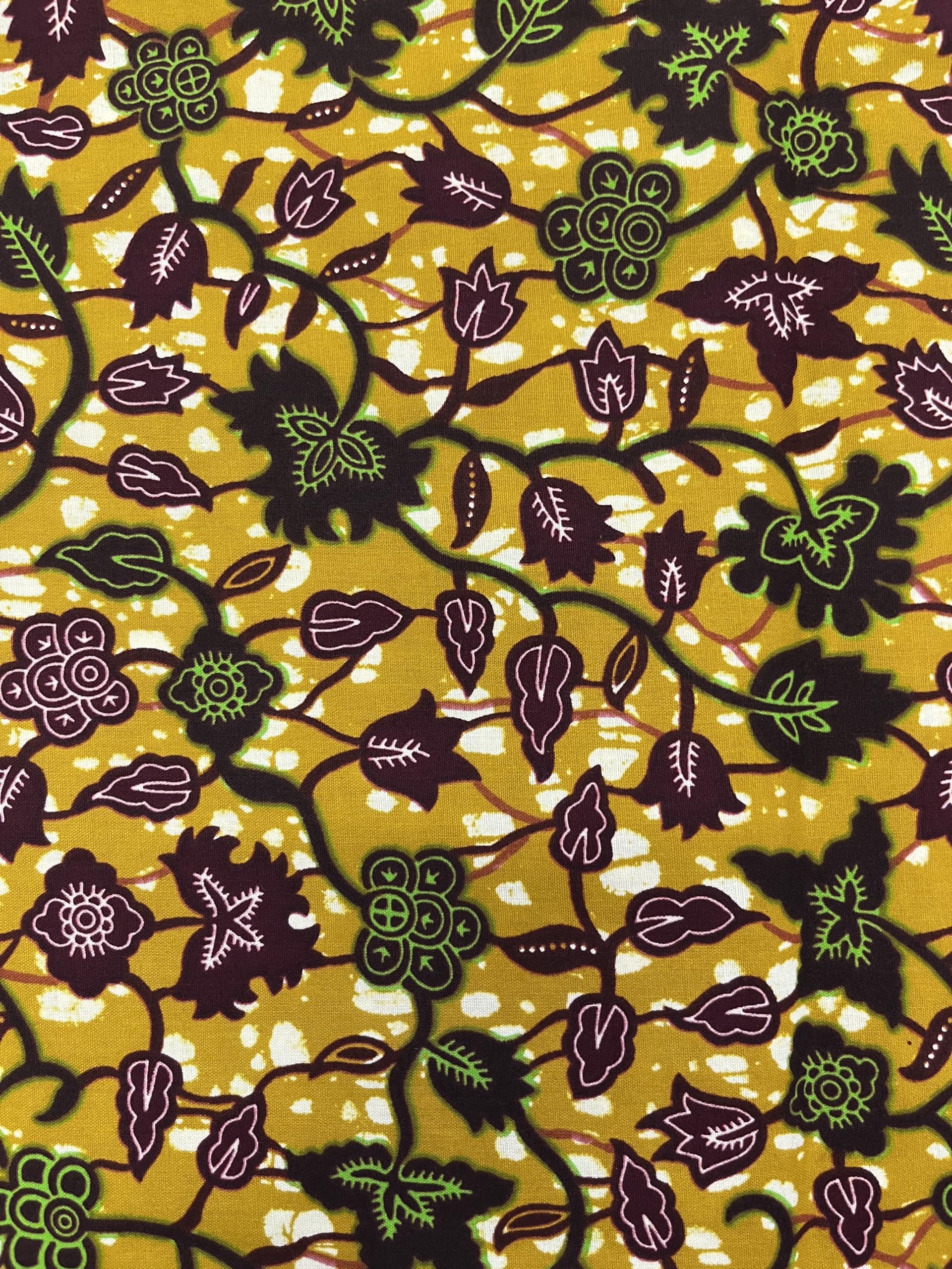 African Guaranteed Wax Block Prints Fabric/African Ankara Wrapper Fabric Wax Fabrics /-Sell by 6 Yards-100% Cotton-for Dresses-Floral Design- Plum,White, Golden-Bron, Black, Green