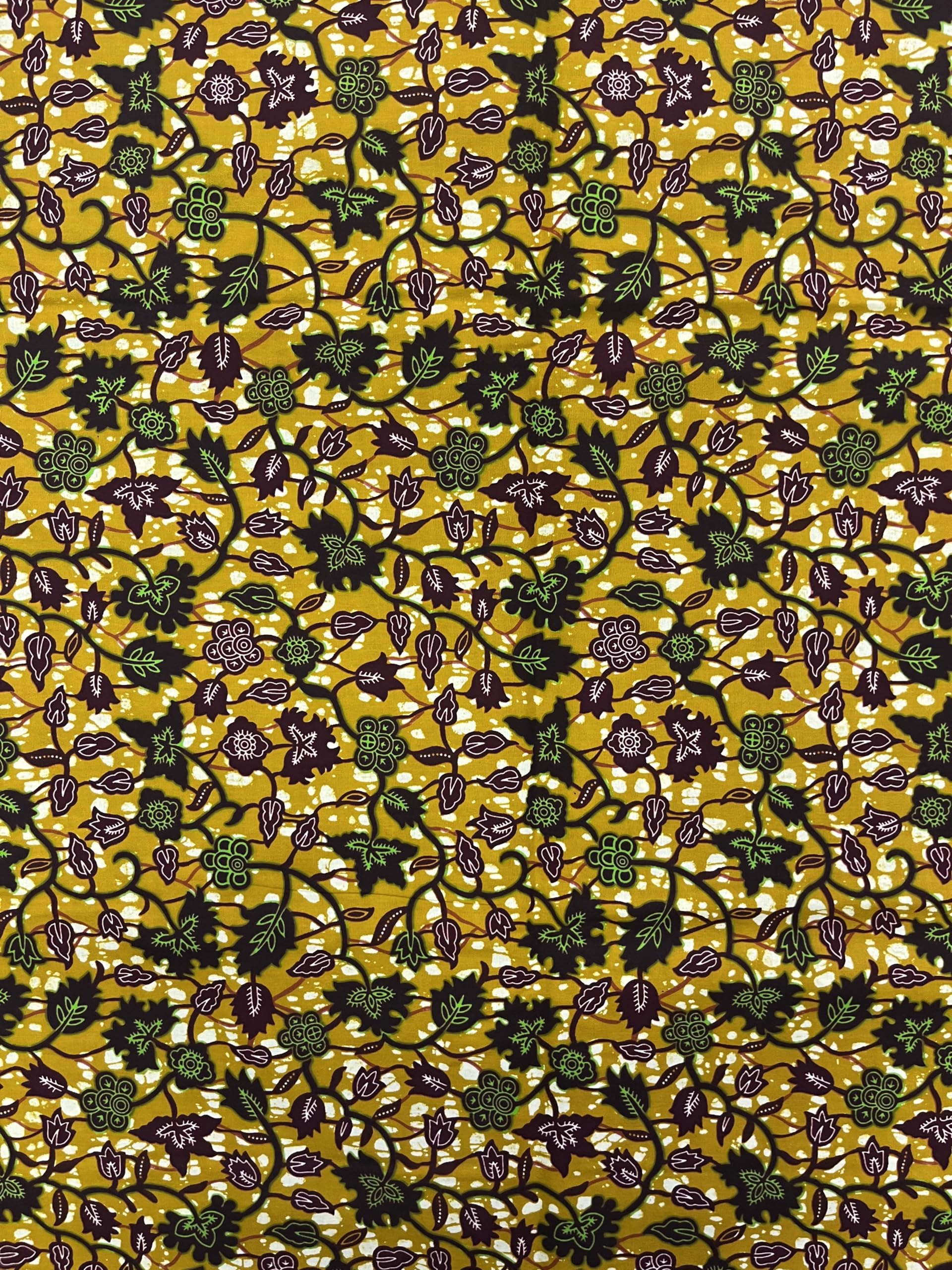 African Guaranteed Wax Block Prints Fabric/African Ankara Wrapper Fabric Wax Fabrics /-Sell by 6 Yards-100% Cotton-for Dresses-Floral Design- Plum,White, Golden-Bron, Black, Green